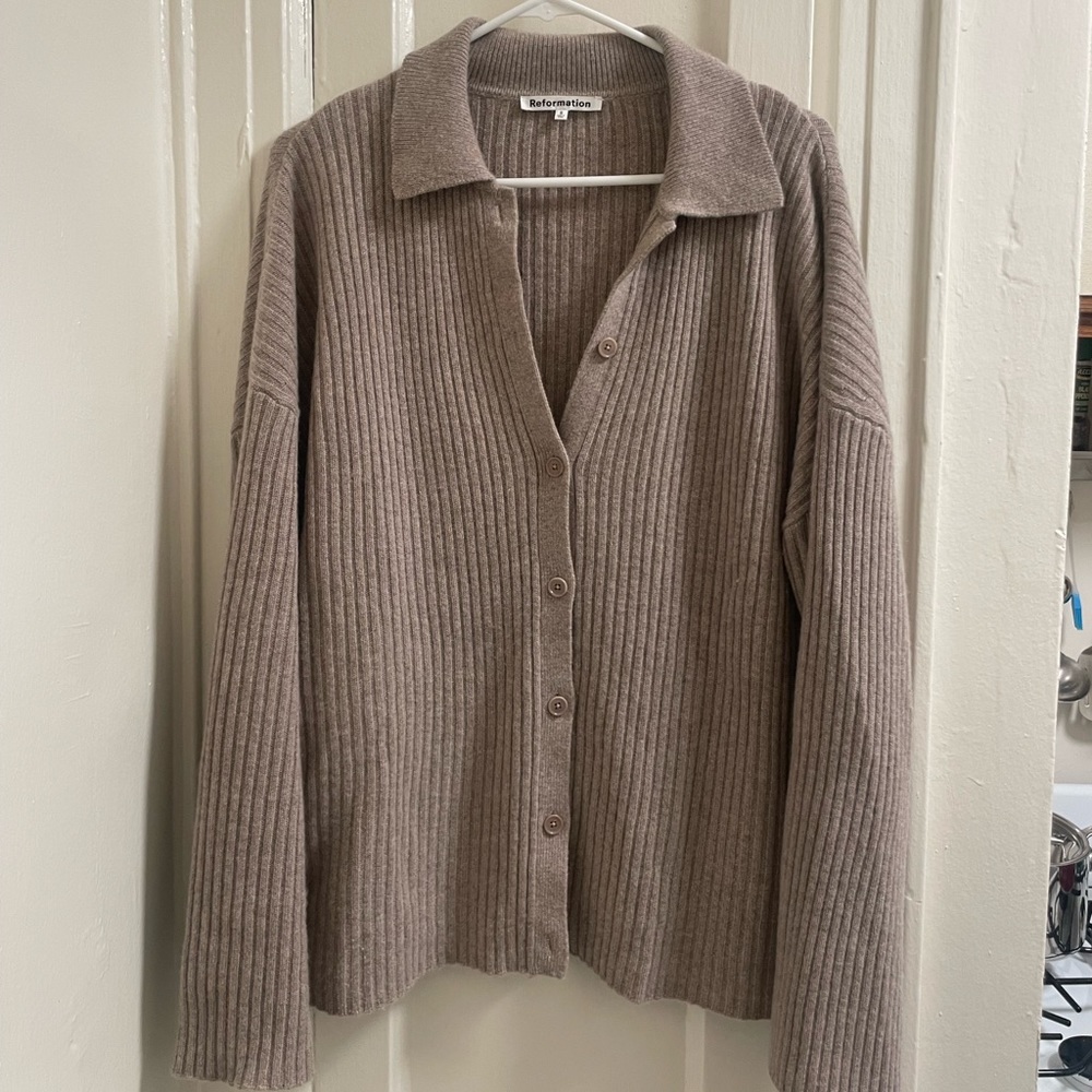 Reformation Beige Ribbed Button-Up Cardigan - Picture 2 of 2